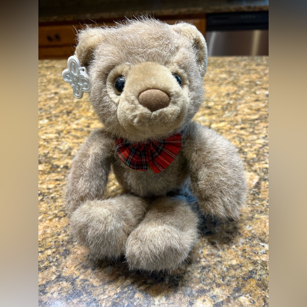 Rare Russ Vintage Buppy Adorable Brown Teddy Bear with Red Plaid Bow Tie